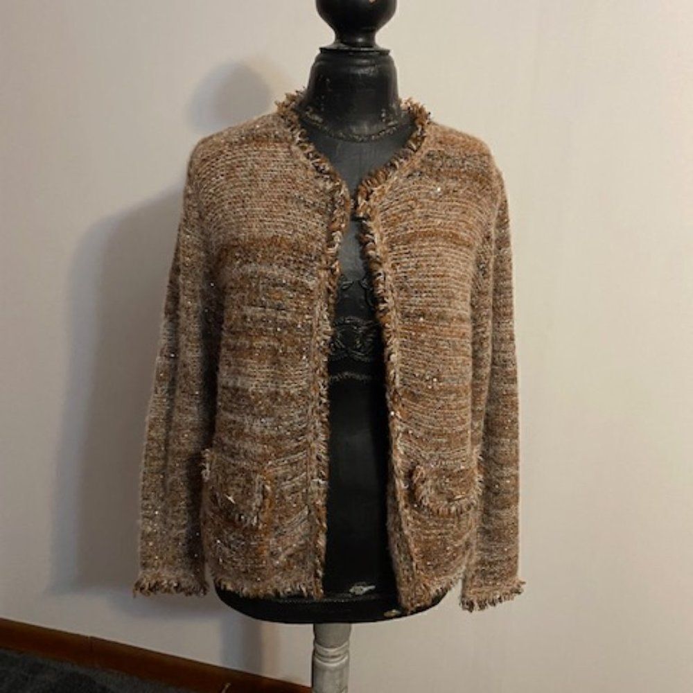 Sioni Brown Tweed Sequin cardigan, size L